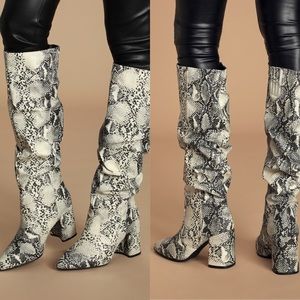 NWT Lulus Snake Pointed-Toe Knee High Boots